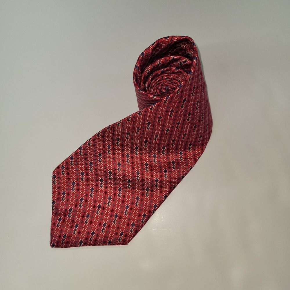 Chaps Ralph Lauren Mens Silk Necktie Red Textured Geometric Valentine Preppy USA